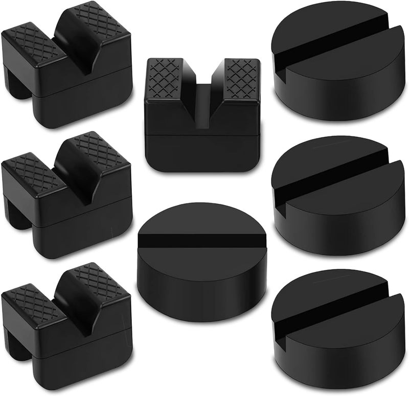 Tussgey 【Upgrade】 8 Pcs Universal Floor Jack Pad, 2 Types Jack Stand Pads Adapter with Anti-Slip Design, Premium Rubber Slotted Frame Rail Pinch Welds Protector, Strong Jack Stand Accessories for for Cars - Image 1